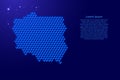 Poland map from 3D classic blue color cubes isometric abstract concept, square pattern, angular geometric shape, glowing stars.