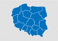 Poland map - High detailed blue map with counties/regions/states of poland. poland map isolated on transparent background Royalty Free Stock Photo