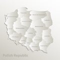 Poland map separates regions and names individual region, card paper 3D natural