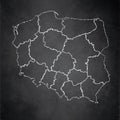 Poland map separates regions and names individual region, design card blackboard chalkboard blank