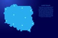 Poland map silhouette from blue square pixels and glowing stars. Vector illustration Royalty Free Stock Photo