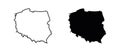 Poland map silhouette linear and black illustration. Vector Royalty Free Stock Photo