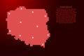 Poland map silhouette from red square pixels and glowing stars. Vector illustration Royalty Free Stock Photo