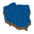 Poland map vector. High detailed administrative 3D map of Poland with dropped shadow. Vector blue isometric silhouette with admini