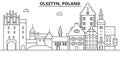 Poland, Olsztyn architecture line skyline illustration. Linear vector cityscape with famous landmarks, city sights