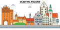 Poland, Olsztyn. City skyline, architecture, buildings, streets, silhouette, landscape, panorama, landmarks. Editable