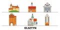Poland, Olsztyn flat landmarks vector illustration. Poland, Olsztyn line city with famous travel sights, skyline, design