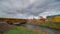 Poland Ostrowiec Swietokrzyski October 28, 2023 at 12:27. Building a bridge across the Kamienna River. Red Magni crane.