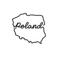 Poland outline map with the handwritten country name. Continuous line drawing of patriotic home sign