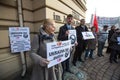 POLAND - participants during protest near Cracow Opera, against bringing Russian troops in the Crimea.