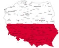 Poland highly detailed political map with national flag isolated on white background. Royalty Free Stock Photo