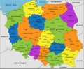 Colorful Poland political map with clearly labeled, separated layers. Royalty Free Stock Photo