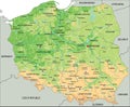 High detailed Poland physical map with labeling.