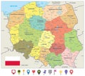 Poland Political Map and Flat Map Icons Royalty Free Stock Photo