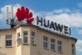 Huawei company logo on building exterior