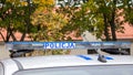 Poland, Poznan -October 1, 2016. Policja - sign Polish police on the car.
