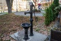 POLAND, PRZEMYSL - OCTOBER 2019: Street drinking faucet for water in the market square Przemysl
