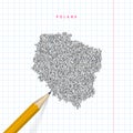 Poland sketch scribble vector map drawn on checkered school notebook paper background
