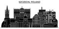 Poland, Szczecin architecture vector city skyline, travel cityscape with landmarks, buildings, isolated sights on