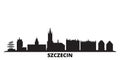 Poland, Szczecin city skyline isolated vector illustration. Poland, Szczecin travel black cityscape