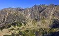 Poland, Tatra Mountains, Zakopane - panoramic view of High Tatra Mountains - Zadni Uplaz, Panszczyca Zolta Turnia, Koscielec and Royalty Free Stock Photo