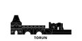 Poland, Torun City flat travel skyline set. Poland, Torun City black city vector illustration, symbol, travel sights