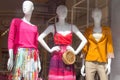 POLAND, TORUN - March 1, 2020: Three female mannequins in store window show spring summer clothing collection