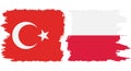 Poland and Turkey grunge flags connection vector