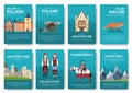 Poland vector brochure cards thin line set. Country travel template of flyear, magazines, posters, book cover, banners