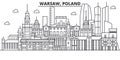 Poland, Warsaw architecture line skyline illustration. Linear vector cityscape with famous landmarks, city sights Royalty Free Stock Photo