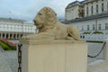 Poland, Warsaw, 50 Krakowskie Przedmiescie, Presidential Palace, lion statue Royalty Free Stock Photo