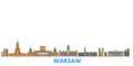 Poland, Warsaw line cityscape, flat vector. Travel city landmark, oultine illustration, line world icons