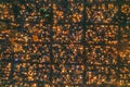 Poland Warsaw - 01. NOVEMBER 2021. All Saints' Day in Poland. Top view of cemetery, drone photo in night. Day of the
