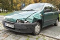 Car accident, damaged fender and car bumper