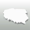 Poland - white 3D silhouette map of country area with dropped shadow on grey background. Simple flat vector illustration