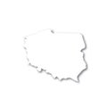 Poland - white 3D silhouette map of country area with dropped shadow on white background. Simple flat vector