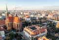 Poland, Wroclaw - December 2019: Top view from the observation deck of the Cathedral of John the Baptist