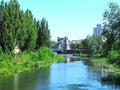 Poland, Wroclaw, Grunwaldzki bridge, confluence of the Oder and Olawa rivers Royalty Free Stock Photo