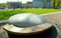 Poland, Wroclaw, Jana Ewangelisty Purkyniego Street, a bench with a round stone