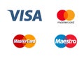 POLAND, WROCLAW - JULY 22, 2022: Collection of badges of the Visa, MASTERCARD and MAESTRO international payment system. Vector