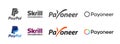 POLAND, WROCLAW - JULY 22, 2022: Icons of international payment systems PAYPAL, SKRILL, PAYONEER. Vector version for websites,