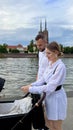 Poland, Wroclaw, 23 July, summe. A young family is walking while relaxing