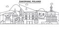 Poland, Zakopane architecture line skyline illustration. Linear vector cityscape with famous landmarks, city sights