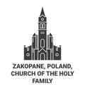 Poland, Zakopane, Church Of The Holy Family travel landmark vector illustration