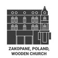 Poland, Zakopane, Wooden Church travel landmark vector illustration