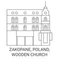 Poland, Zakopane, Wooden Church travel landmark vector illustration