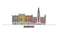 Poland, Zamosc flat landmarks vector illustration. Poland, Zamosc line city with famous travel sights, skyline, design.
