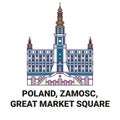 Poland, Zamosc, Great Market Square travel landmark vector illustration