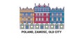 Poland, Zamosc, Old City, travel landmark vector illustration