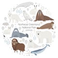 Polar animals. Vector circle animal set.